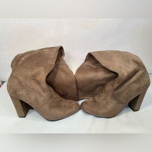 TAUPE FAUX SUEDE THIGH HIGH BOOTS SIZE 11 4” HEELS NWOT